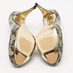 Pre Owned Gina Grey/Black Leopard Print Patent Leather Platform Pumps Size 39.5