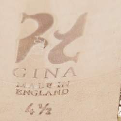 Pre Owned Gina Metallic Gold Leather Crystal Embellished Ankle Strap Sandals Size 37.5