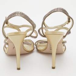 Pre Owned Gina Metallic Gold Leather Crystal Embellished Ankle Strap Sandals Size 37.5