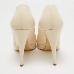 Pre Owned حذاء كعب عالي جينا جلد كريم نعل سميك مقاس 39