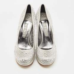 Pre Owned Gina Silver Crystal Embellished Satin Platform Pumps Size 39