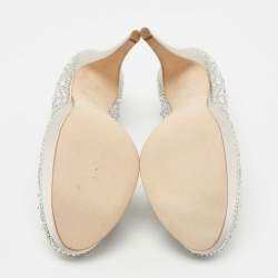 Pre Owned Gina Silver Crystal Embellished Satin Platform Pumps Size 39