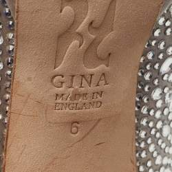 Pre Owned Gina Silver Crystal Embellished Satin Platform Pumps Size 39