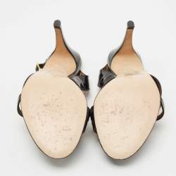 Pre Owned Gina Black Patent Leather Crystal Embellished Slingback Sandals Size 38