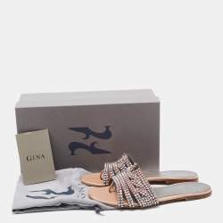 Gina Beige Patent Leather Loren Slide Flats Size 38.5 