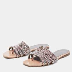 Gina Beige Patent Leather Loren Slide Flats Size 38.5 
