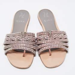 Gina Beige Patent Leather Loren Slide Flats Size 38.5 