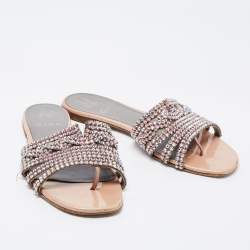 Gina Beige Patent Leather Loren Slide Flats Size 38.5 
