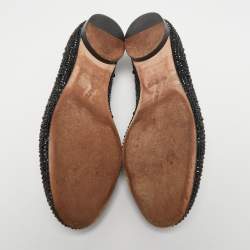 Pre Owned Gina Black Satin Crystal Embellished Smoking Slippers Size 38