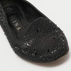 Pre Owned Gina Black Satin Crystal Embellished Smoking Slippers Size 38