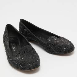 Pre Owned Gina Black Satin Crystal Embellished Smoking Slippers Size 38