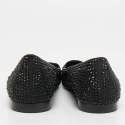 Pre Owned Gina Black Satin Crystal Embellished Smoking Slippers Size 38