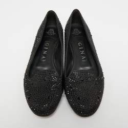 Pre Owned Gina Black Satin Crystal Embellished Smoking Slippers Size 38