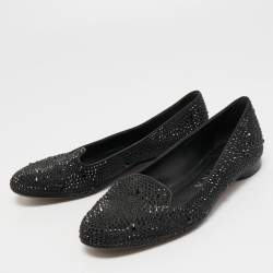 Pre Owned Gina Black Satin Crystal Embellished Smoking Slippers Size 38