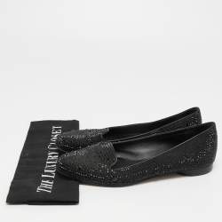 Pre Owned Gina Black Satin Crystal Embellished Smoking Slippers Size 38