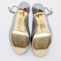 Gina Metallic Grey Leather Open Toe Platform Slingback Pumps Size 36.5