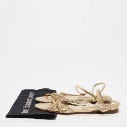 Pre Owned Gina Gold Crystal Embellished Leather Flat Ankle Strap Sandals Size 39