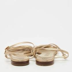 Pre Owned Gina Gold Crystal Embellished Leather Flat Ankle Strap Sandals Size 39