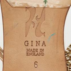 Pre Owned Gina Gold Crystal Embellished Leather Flat Ankle Strap Sandals Size 39