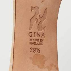 Pre Owned Gina Golden Croc Embossed Leather Crystal Embellished Slides Size 39.5  