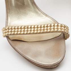 Gina Bronze/Gold Leather Crystal Platform Ankle Strap Sandals Size 40