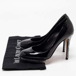 Gina Black Patent Leather Crystal Embellished Heel Platform Pumps Size 37.5