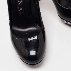 Gina Black Patent Leather Crystal Embellished Heel Platform Pumps Size 37.5