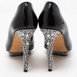 Gina Black Patent Leather Crystal Embellished Heel Platform Pumps Size 37.5