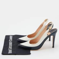 مملوكة مسبقًا Gina White/Black Leather Pointed Toe Slingback Pumps Size 38