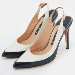مملوكة مسبقًا Gina White/Black Leather Pointed Toe Slingback Pumps Size 38