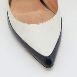 مملوكة مسبقًا Gina White/Black Leather Pointed Toe Slingback Pumps Size 38