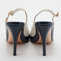 مملوكة مسبقًا Gina White/Black Leather Pointed Toe Slingback Pumps Size 38