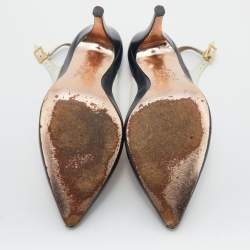 مملوكة مسبقًا Gina White/Black Leather Pointed Toe Slingback Pumps Size 38