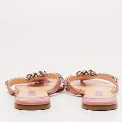 Pre Owned Gina Blush Pink Patent Crystal Embellished Flat Slides Size 41