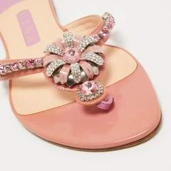 Pre Owned Gina Blush Pink Patent Crystal Embellished Flat Slides Size 41