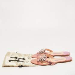 Pre Owned Gina Blush Pink Patent Crystal Embellished Flat Slides Size 41