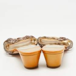 Pre Owned Gina Yellow Leather Crystal Embellished Slide Sandals Size 41