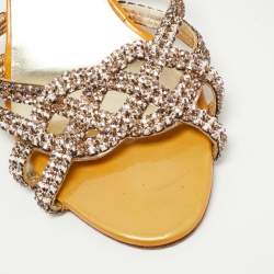 Pre Owned Gina Yellow Leather Crystal Embellished Slide Sandals Size 41