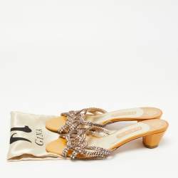 Pre Owned Gina Yellow Leather Crystal Embellished Slide Sandals Size 41