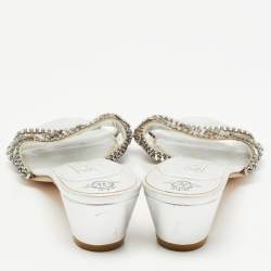 Pre Owned Gina Silver Leather Crystal Embellished Slide Sandals Size 41