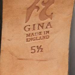 Pre Owned Gina Black Patent Leather Crystal Embellished Heel Peep Toe Platform Pumps Size 38.5