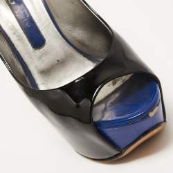 Pre Owned Gina Black Patent Leather Crystal Embellished Heel Peep Toe Platform Pumps Size 38.5