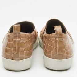 Pre Owned Gina Beige Croc Embossed Leather and Crystal Embellished  Slip On Sneakers Size 40