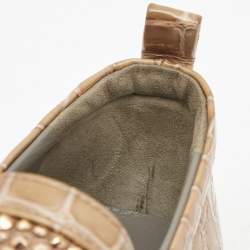 Pre Owned Gina Beige Croc Embossed Leather and Crystal Embellished  Slip On Sneakers Size 40
