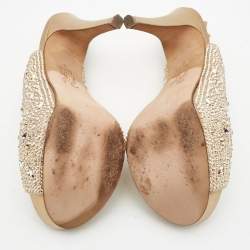 Pre Owned Gina Gold Crystal Embellished Satin Platform Slingback Sandals Size 39