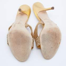 Pre Owned Gina Gold Crystal Embellished Leather Slide Sandals Size 40.5