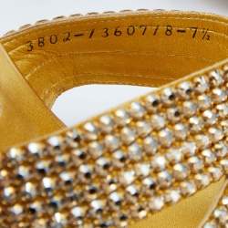 Pre Owned Gina Gold Crystal Embellished Leather Slide Sandals Size 40.5
