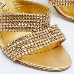 Pre Owned Gina Gold Crystal Embellished Leather Slide Sandals Size 40.5