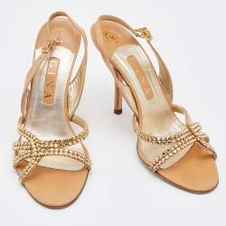 مملوكة مسبقًا Gina Beige Leather Crystal Embellished Slingback Sandals Size 40