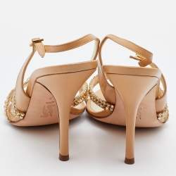 مملوكة مسبقًا Gina Beige Leather Crystal Embellished Slingback Sandals Size 40